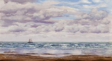 ビーチ Painting - 雲が集まる 海岸沖の漁船 海景 ブレット・ジョン・ビーチ